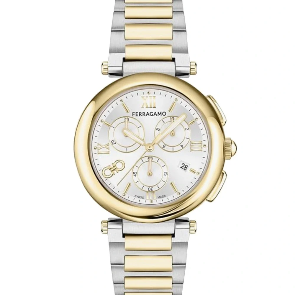 Salvatore Ferragamo SFYQ00321 Legacy Chronograph Two Tone 40mm Swiss NWT Box